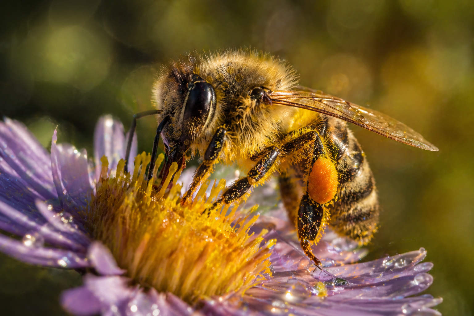 Biene sammelt Pollen auf einer Blüte — Bestäubung in Aktion