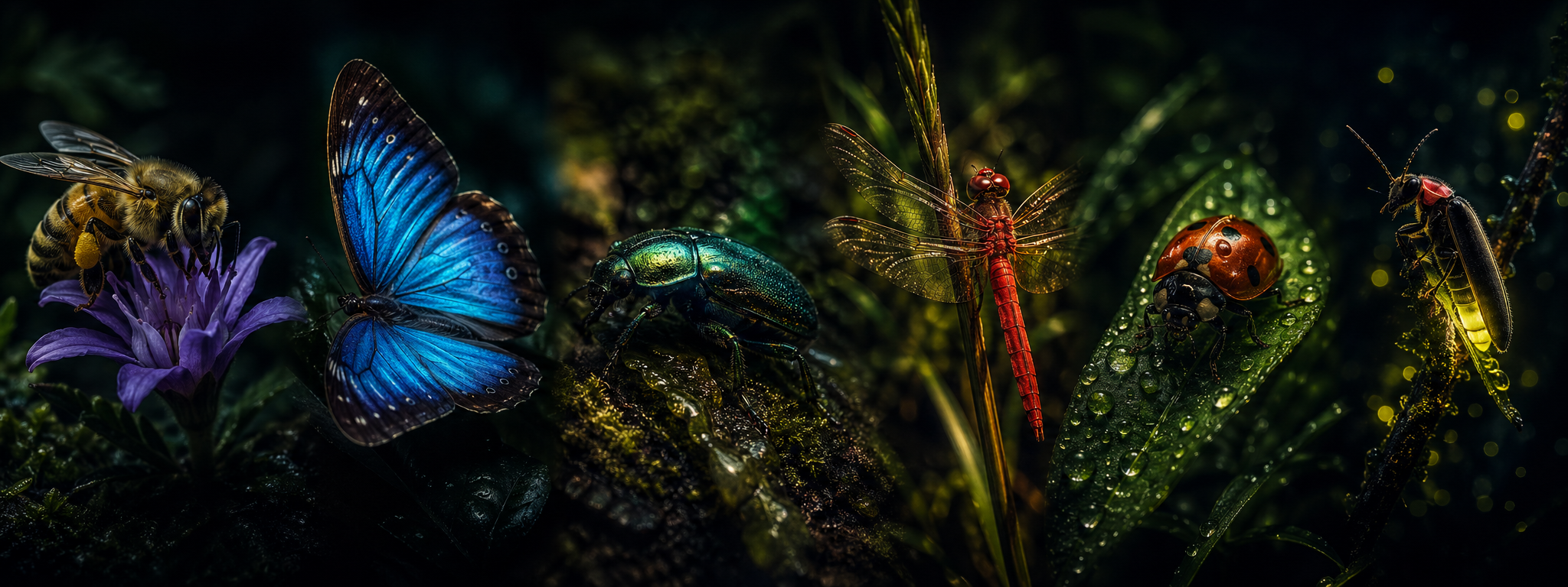 Insektenvielfalt — Biene, Schmetterling, Käfer, Libelle, Marienkäfer und Glühwürmchen